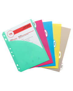 Mini Size 5-Tab Poly Index Dividers, Assorted Colors with Slant Pockets - Written Labels