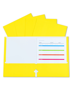2-Pocket Laminated Paper Portfolio with 3-Hole Punch, Yellow, Open