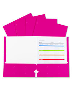 2-Pocket Laminated Paper Portfolio with 3-Hole Punch, Bright Pink, Open