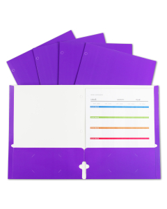 2-Pocket Laminated Paper Portfolio with 3-Hole Punch, Purple, Open