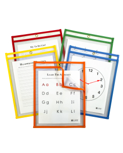 Super Heavyweight Plus Dry Erase Pockets, Assorted Primary Colors, 9 x 12, 5/PK, 42630