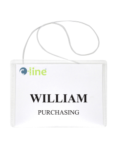 Hanging Style Name Badge Kit w/White Elastic Cord, Sealed with Inserts, 4 x 3, Front
