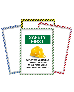Magnetic Safety Striped Document Frame, In Use, Flammable Example