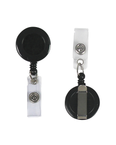 Retracting ID Card Reels, Black, Belt Clip with Snap-on ID Strap