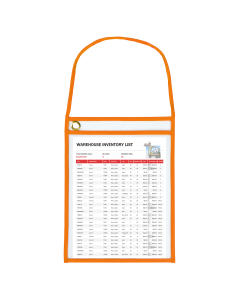 Neon Orange shop ticket holders w/hanging strap (stitched) both side clear, 9x12
