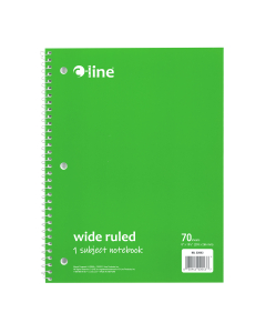 1-Subject Notebook, Wide Ruled, Green