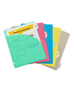 5-Tab Poly Binder Index Dividers with Slant Pockets, Assorted Colors