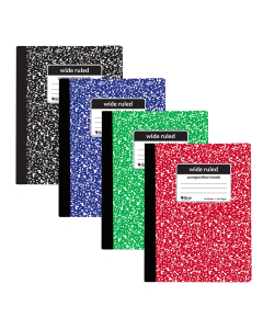 Composition Book, Marble Cover, WR, 80 Sheets, Black, Blue, Green, Red