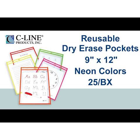 C-Line Reusable Dry Erase Pocket - Study Aid - Neon Red, 9 x 12, 40814 C-Line Reusable Dry Erase Pocket - Study Aid - Neon Red, 9 x 12, 40814