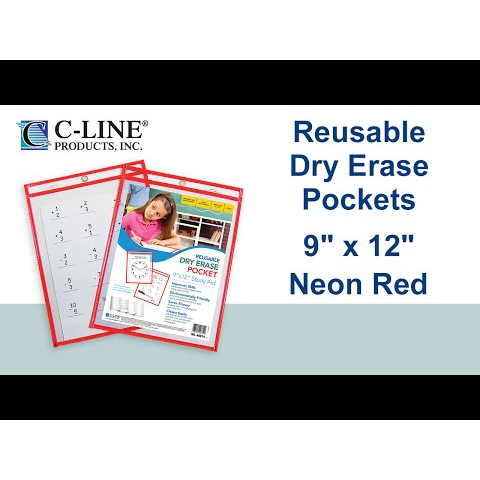 C-Line Reusable Dry Erase Pocket - Study Aid - Neon Red, 9 x 12, 40814 C-Line Reusable Dry Erase Pocket - Study Aid - Neon Red, 9 x 12, 40814
