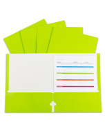 2-Pocket Laminated Paper Portfolio with 3-Hole Punch, Lime Green, Open