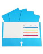 2-Pocket Laminated Paper Portfolio with 3-Hole Punch, Blue, Open