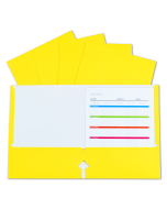 2-Pocket Laminated Paper Portfolio with 3-Hole Punch, Yellow, Open