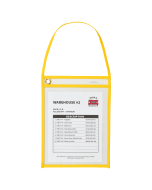 Shop Ticket Holder with Strap, Stitched, Yellow, In Use