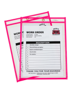 Neon pink shop ticket holder (stitched) both sides clear, 9 x 12, 15/BX, 5BX/CT