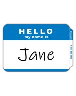 Pressure Sensitive Badges, Hello my name is, Blue, 3 1/2 x 2 1/4