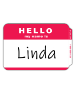 Pressure Sensitive Badges, Hello my name is, Red, 3 1/2 x 2 1/4