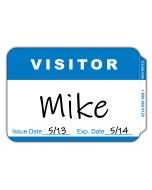 Pressure Sensitive Badges, Visitor, Blue, 3 1/2 x 2 1/4