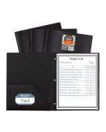Two-Pocket Heavyweight Poly Portfolio Folder with Prongs, Black, Open