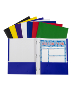 Two-Pocket Paper Portfolios with Prongs, Assorted Colors, Open Folder