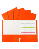 2-Pocket Laminated Paper Portfolio with 3-Hole Punch, Orange, Open