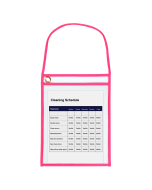 Neon Pink shop ticket holders w/hanging strap (stitched) both sides clear, 9x12