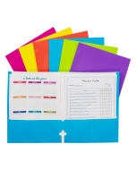 2-Pocket Laminated Paper Portfolio with 3-Hole Punch, Assorted Colors, Open
