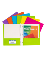 2-Pocket Laminated Paper Portfolio with Prongs, In Use, With Business Card