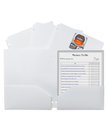Two-Pocket Heavyweight Poly Portfolio Folder with Three-Hole Punch, White, with Label