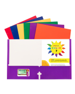 2-Pocket Laminated Paper Portfolio with 3-Hole Punch, Assorted Primary Colors, Open