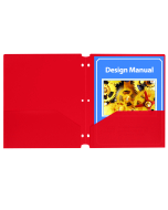 Two-Pocket Heavyweight Poly Portfolio Folder with Three-Hole Punch, Red, Open