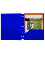 Two-Pocket Heavyweight Poly Portfolio Folder with Three-Hole Punch, Blue, Open