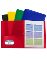 Two-Pocket Heavyweight Poly Portfolio Folder with Prongs, Assorted Primary Colors, Open