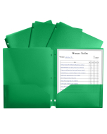 Two-Pocket Heavyweight Poly Portfolio Folder with Three-Hole Punch, Green, Open