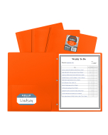 Two-Pocket Heavyweight Poly Portfolio Folder with Prongs, Orange, Open