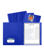 Two-Pocket Heavyweight Poly Portfolio Folders with Prongs, Blue, Open