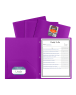 Two-Pocket Heavyweight Poly Portfolio Folders with Prongs, Purple, Open
