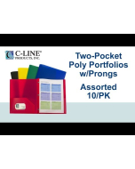 Two-Pocket Heavyweight Poly Portfolio Folder with Prongs, Assorted Primary Colors, 10/PK, 32960